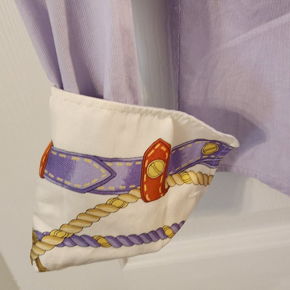 J. McLaughlin Purple Thin White Stripe Button Down Shirt with Silk cuffs Size 8 - Picture 10 of 14